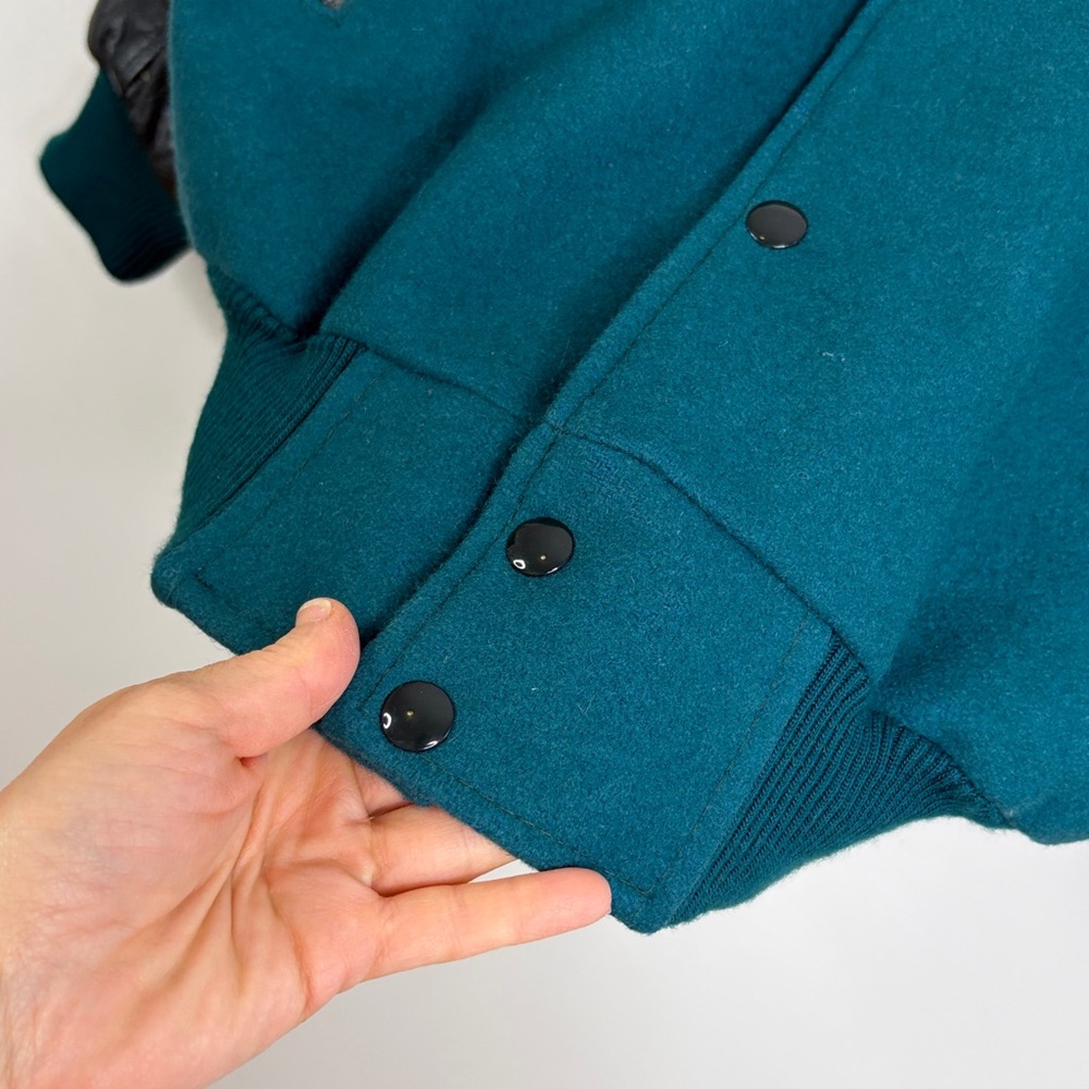 Vintage Varsity Jacket Mens Large Green Blue Wool Black Leather SPCA Dog Lover - Picture 10 of 16